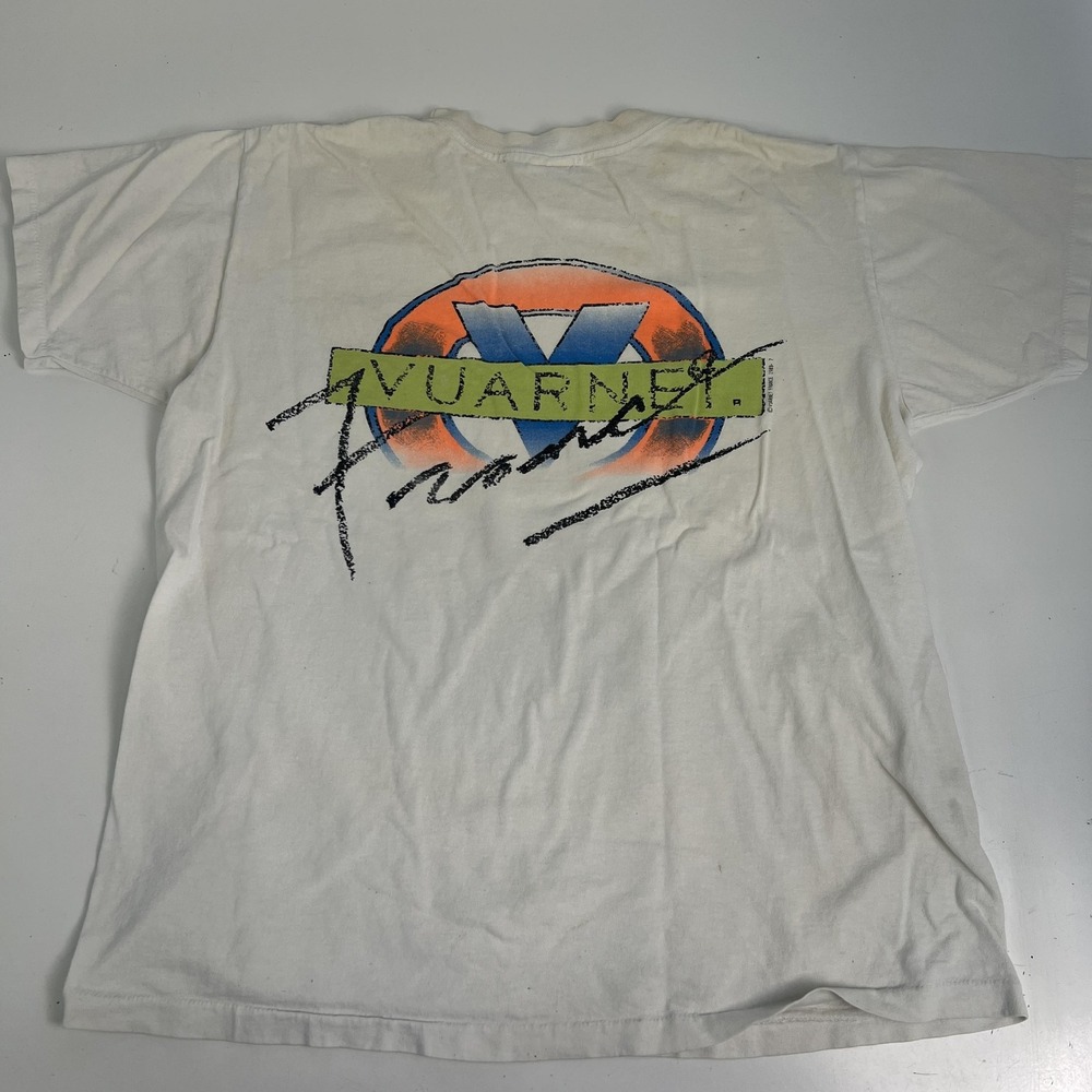 Vintage 1989 Vuarnet France Shirt Mens Large White Logo Graphic Tee Made USA‎